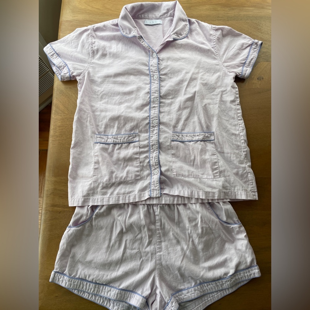 LAKE Pajamas Set Size Medium Button Up Top & Shorts Lavender Purple Cotton
